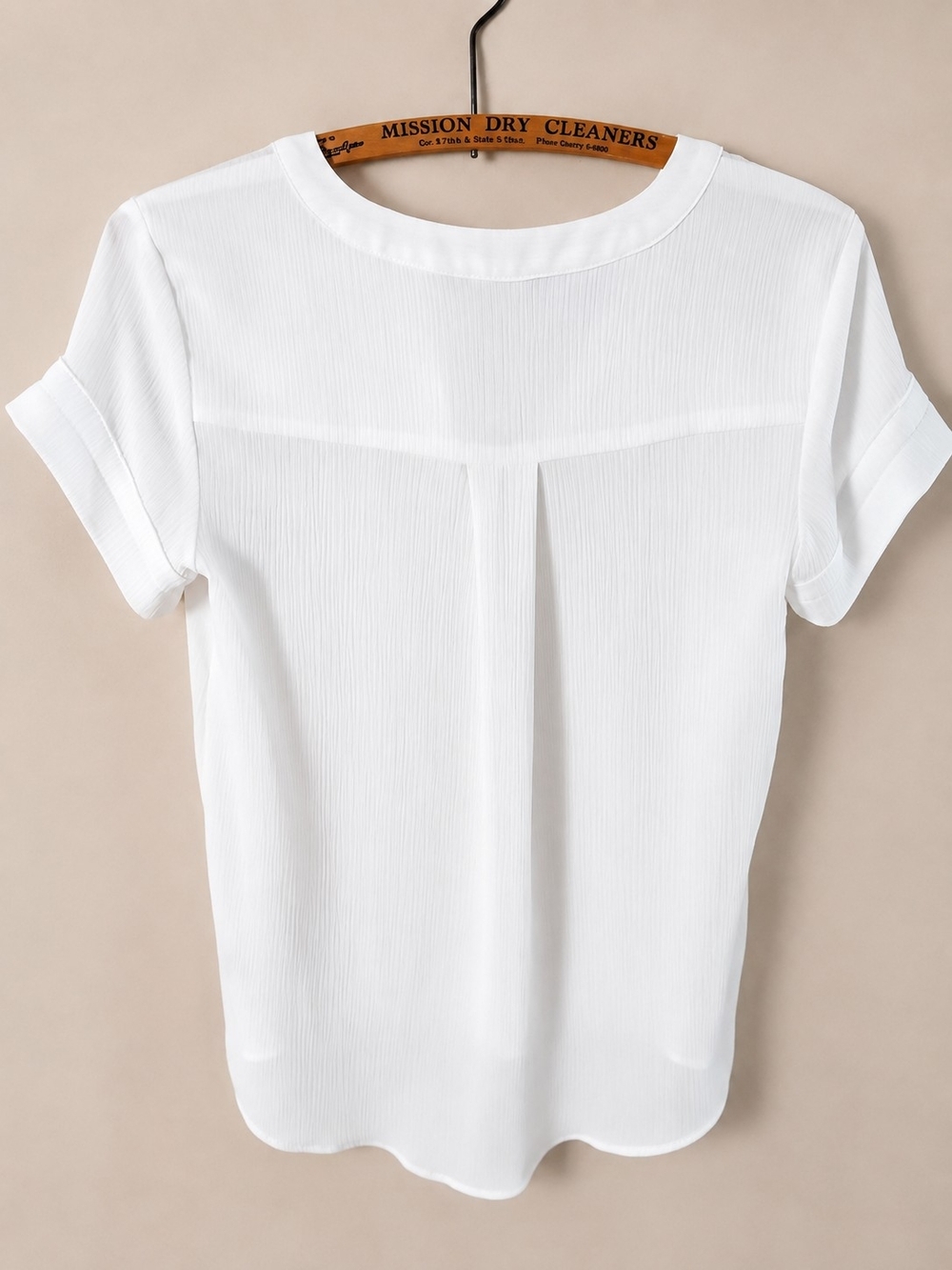 SIMPLY VERA VERA WANG PXS White Textured Short Sleeve Blouse Button Front Sheer - Picture 7 of 7